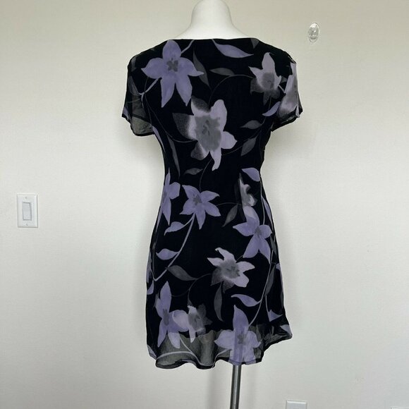 TESSUTO Floral Dress SMALL black PURPLE short sleeves - Picture 7 of 8